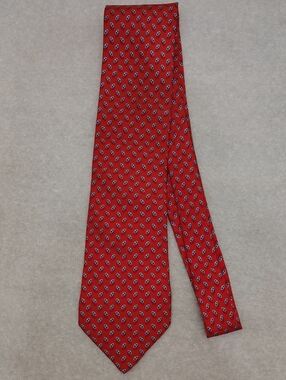 Vintage Hermes Red Silk Tie Geometric Pattern Made In France